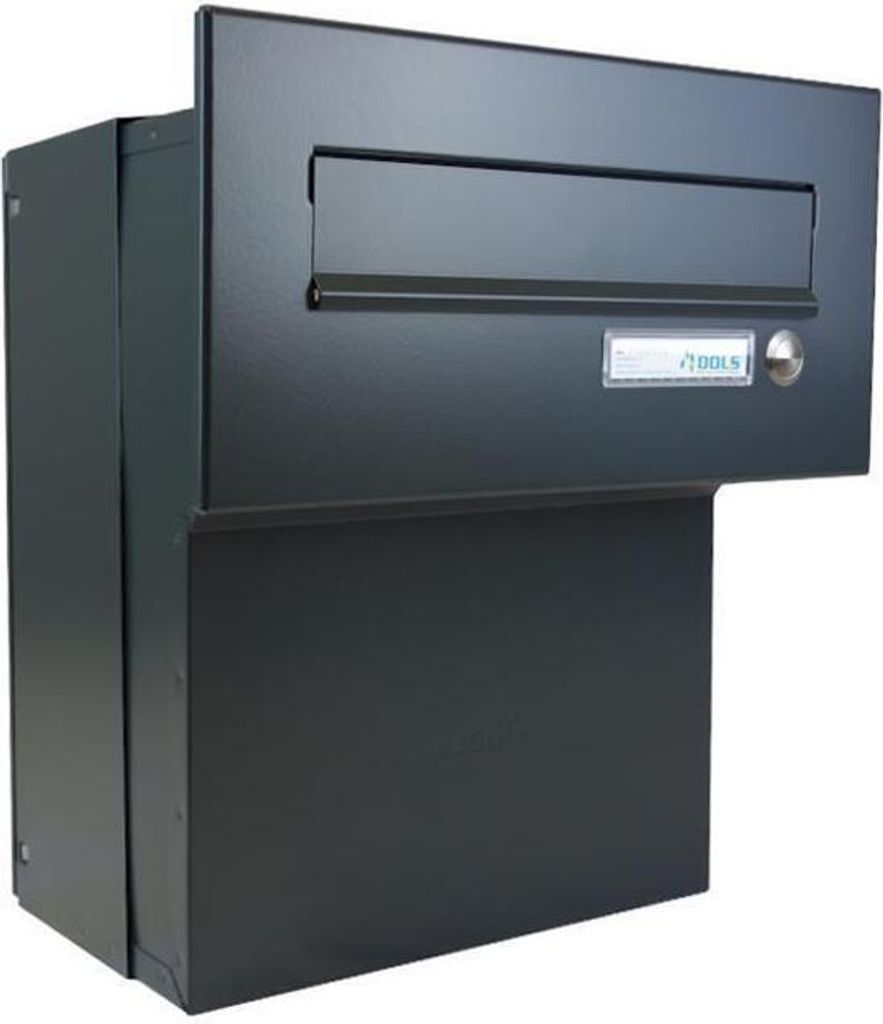 F-046 Durchwurfbriefkasten in RAL 7016 mit Klingel und Namensschild