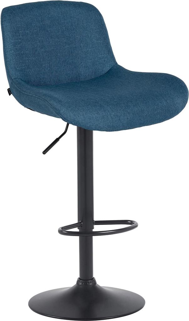 CLP Barhocker Solon Schwarz höhenverstellbar und drehbar mit Rückenlehne blau Material Stoff