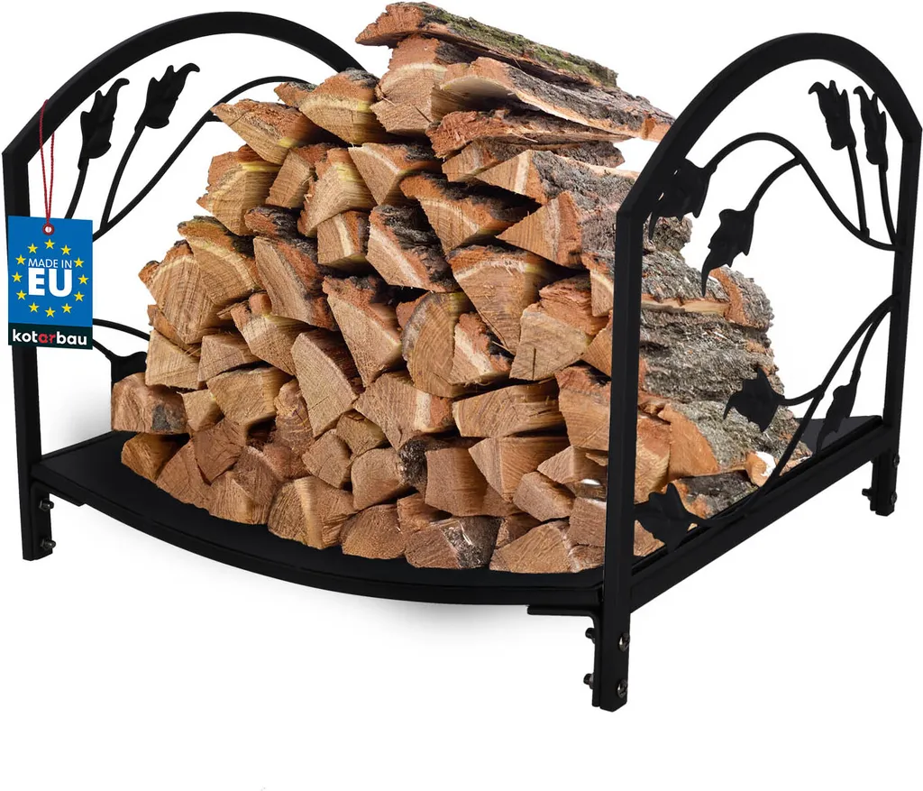Étagère à bois robuste en métal noir pour un stockage intérieur chic