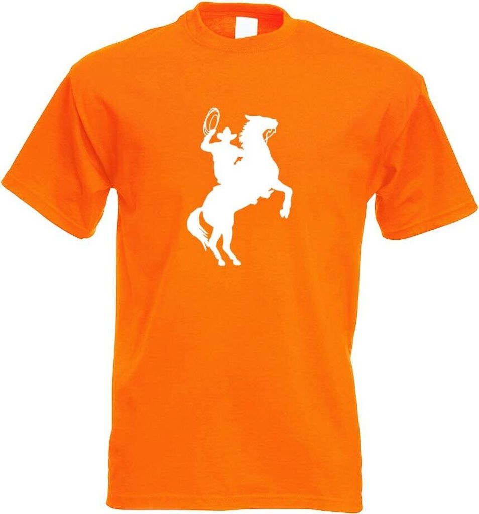 Kiwistar - T-Shirt - orange - Cowboy mit Pferd Lasso Motiv Bedruckt Funshirt Design Print - mit Motiv Bedruckt - Funshirt Design - Sport - Freizeit...