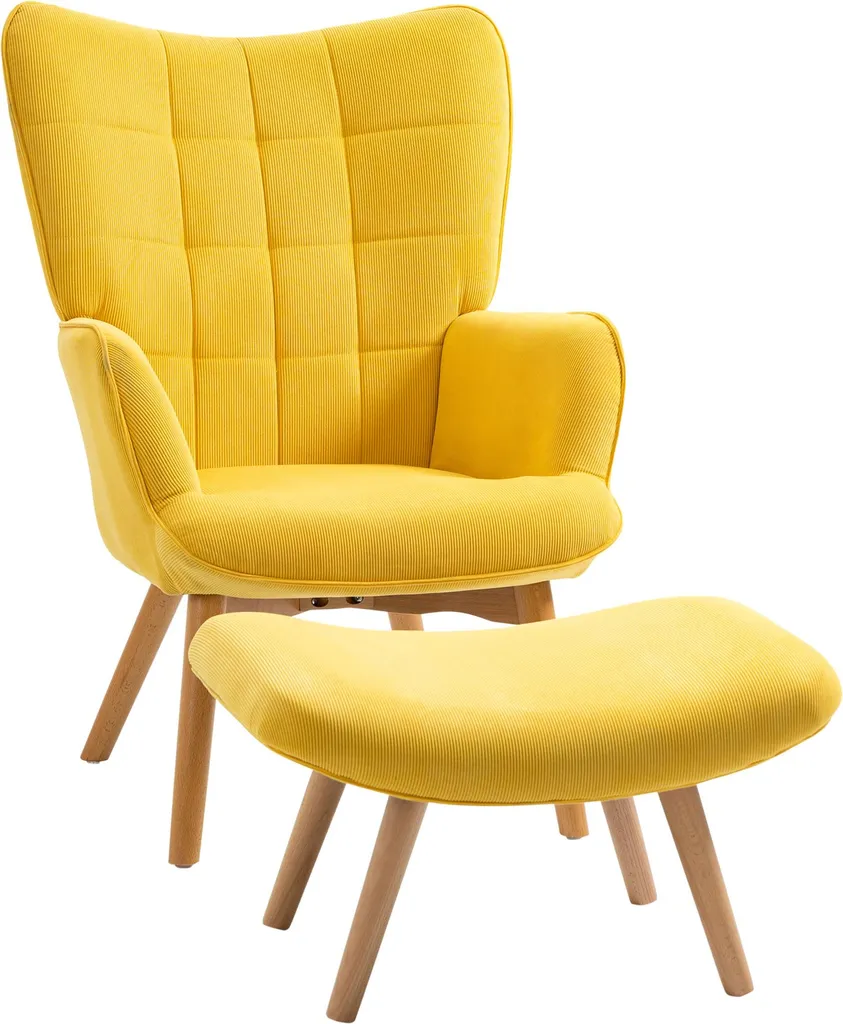 Fauteuil de Relaxation Jaune pour Salon avec Repose-pieds Ergonomique
