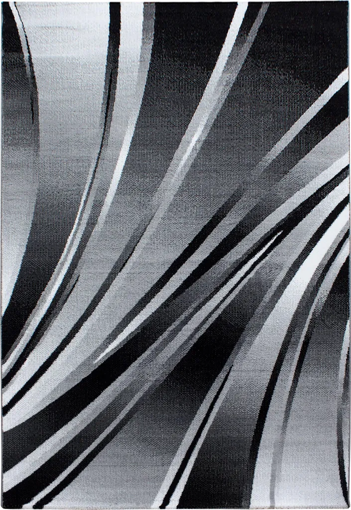 Tapis de salon moderne noir 120x170 cm avec motifs vagues graphiques