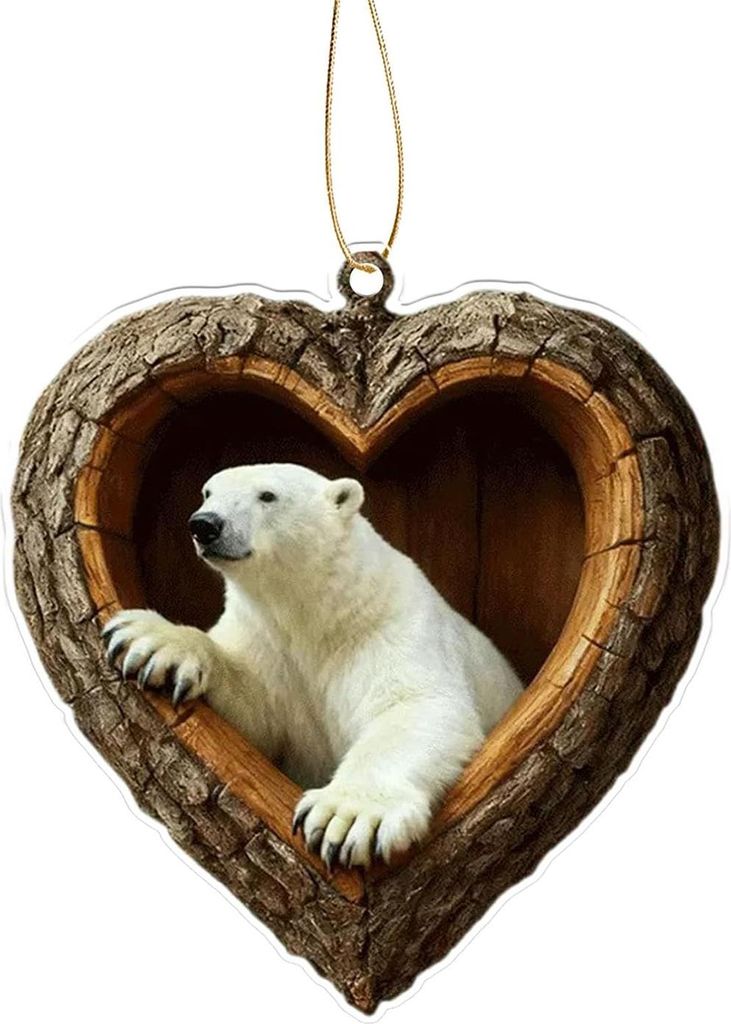 Herzförmiger Tier-Weihnachtsbaumschmuck, 2D-Acryl-Waldtier-Dekoration, Waldtier-Anhänger für den Weihnachtsbaum, Geschenk für Tierliebhaber