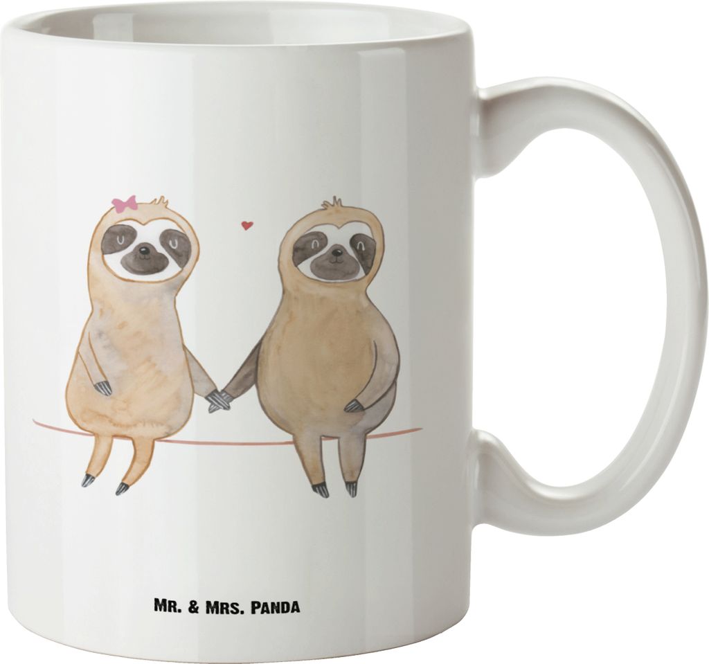 Mr. & Mrs. Panda Henkelbecher Faultier Pärchen - Weiß - Geschenk, steingut tasse, Keramiktasse, Riesentasse, Haferl, Verliebt, faul, Liebe, Pott,...