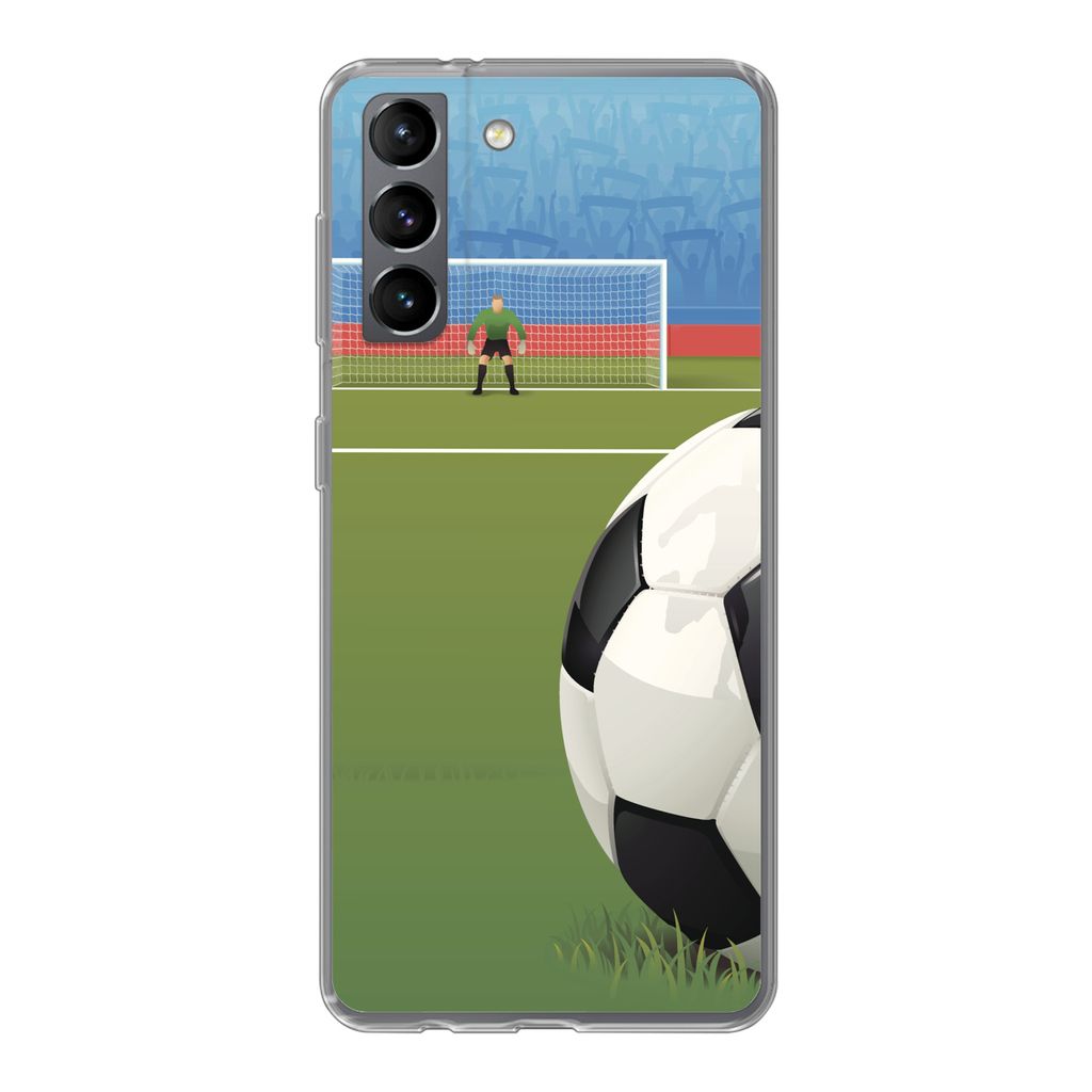 MuchoWow Handyhülle Schutzhülle Hülle für Samsung Galaxy S21 Eine Illustration eines Fußballs auf dem Feld im Stadion - Jungen - Mädchen - ...