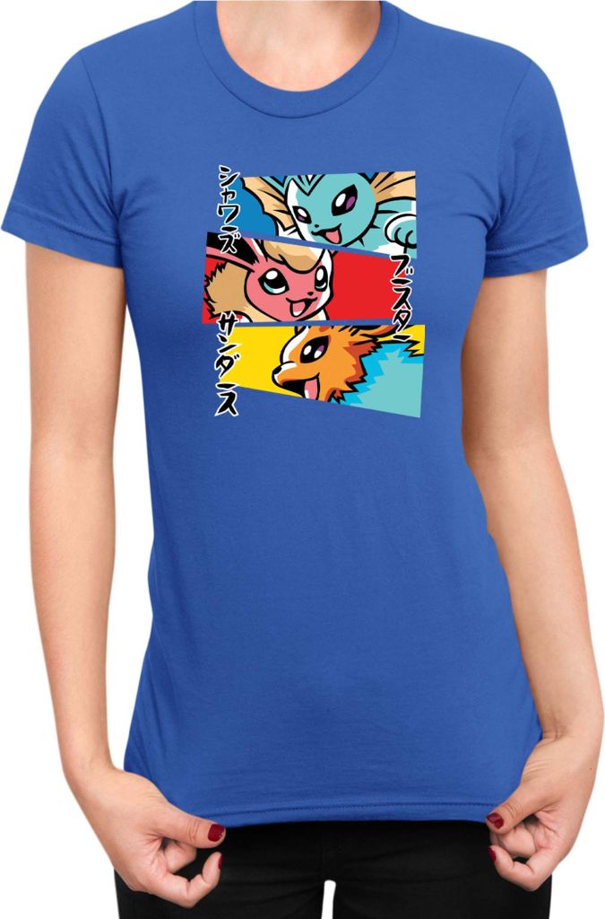 Damen T-Shirt Japan Manga Anime Comics Animation Pokeball Eevee Evolutions, Lady XL / Blau