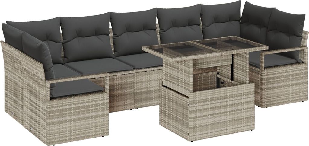 Möbel 8-teiliges Garten Sofa Set mit Kissen Hellgrau Poly Rattan, 2-Sitzer Garten Sofa mit Kissen Grau Poly Rattan - Gartensofas 3348778