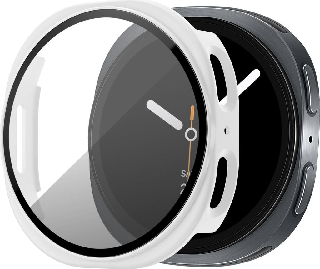 Bandz PC-Hartschalenetui mit Bildschirmschutz - passend für Samsung Galaxy Watch 8 - 44mm - Hartplastik-Schutzhülle - Vollschutz (weiß)