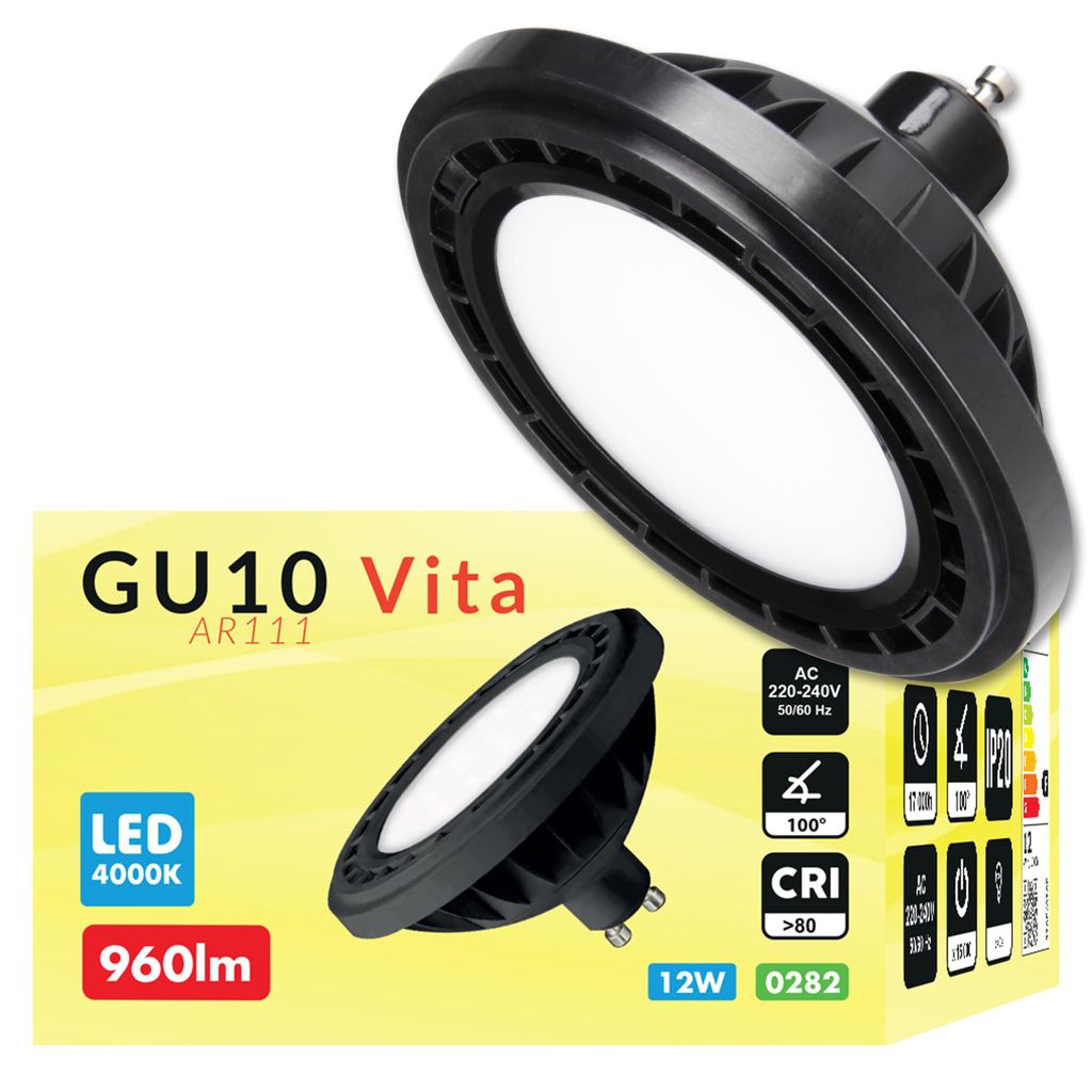 MasterLED – Leuchtmittel – Sockel GU10 – 4000 K Neutralweiß – 1160 lm – 12 W – AR111 SMD – gu10 ar111 – ar111 led gu10 – Vita