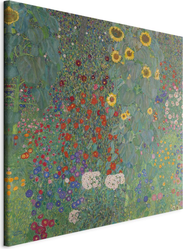 Italienischer Leinwand Leinwandbild - Rural Garden With Sunflowers 80x80 cm Reproduktionen l-G-10018-b-a