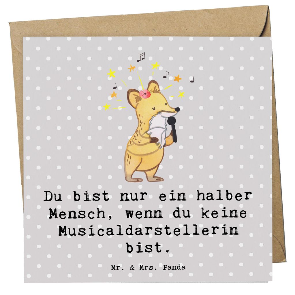 Mr. & Mrs. Panda Grußkarte Musicaldarstellerin Herz - Grau Pastell - Geschenk, faltkarte, doppelkarte, anlasskarte, Glückwunschkarte, Klappkarte