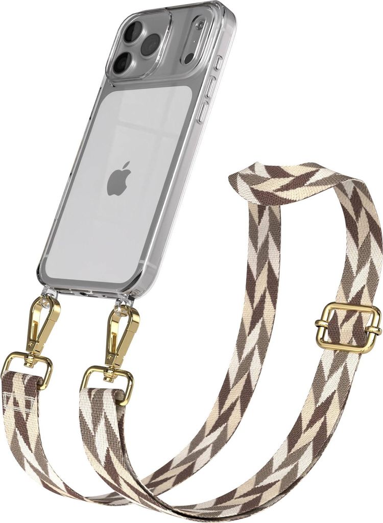 EAZY CASE Handykette - Verstellbarer Trageriemen kompatibel mit Apple iPhone 17 Pro Max, Handykordel mit transparenter Silikon-Hülle, Karabiner Go...