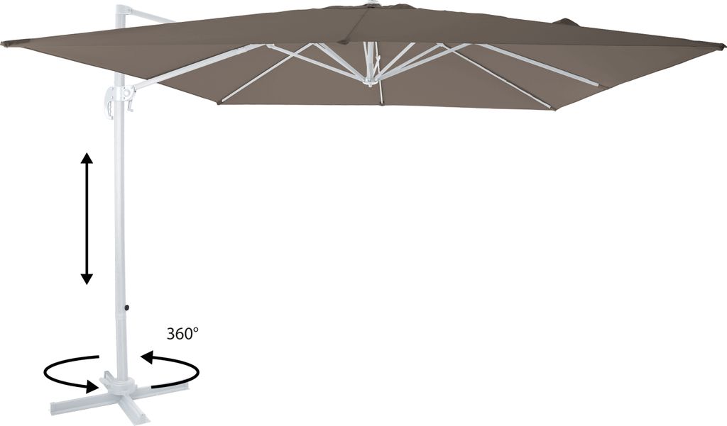 A cantilever umbrella is shown against a white background.