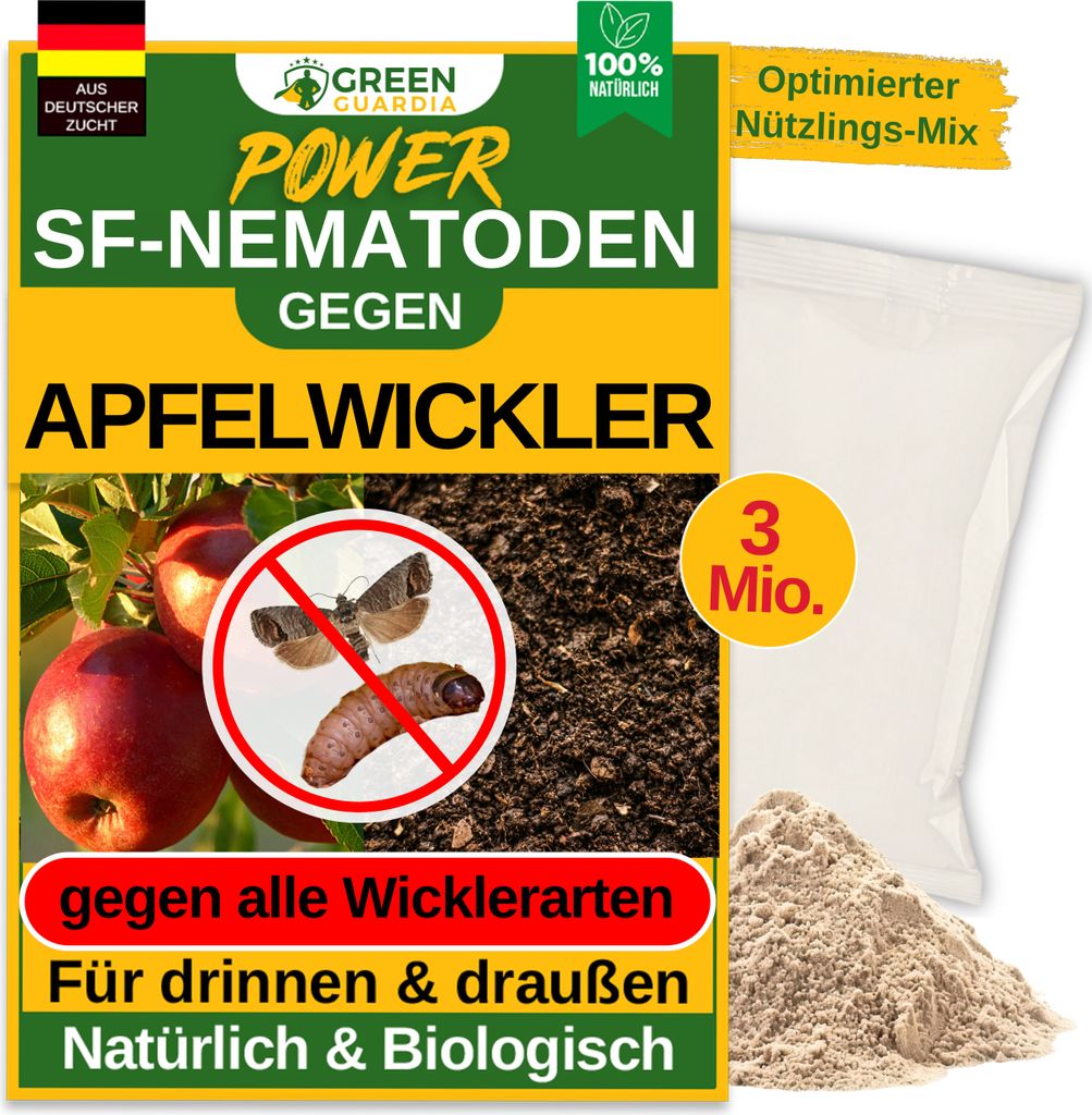 SF Nematoden gegen Apfelwickler -3 Mio.: Für 6 m² Chemiefrei & Effektiv Apfelwickler bekämpfen für Garten & Baumstamm Spritzmittel gegen Apfelw...