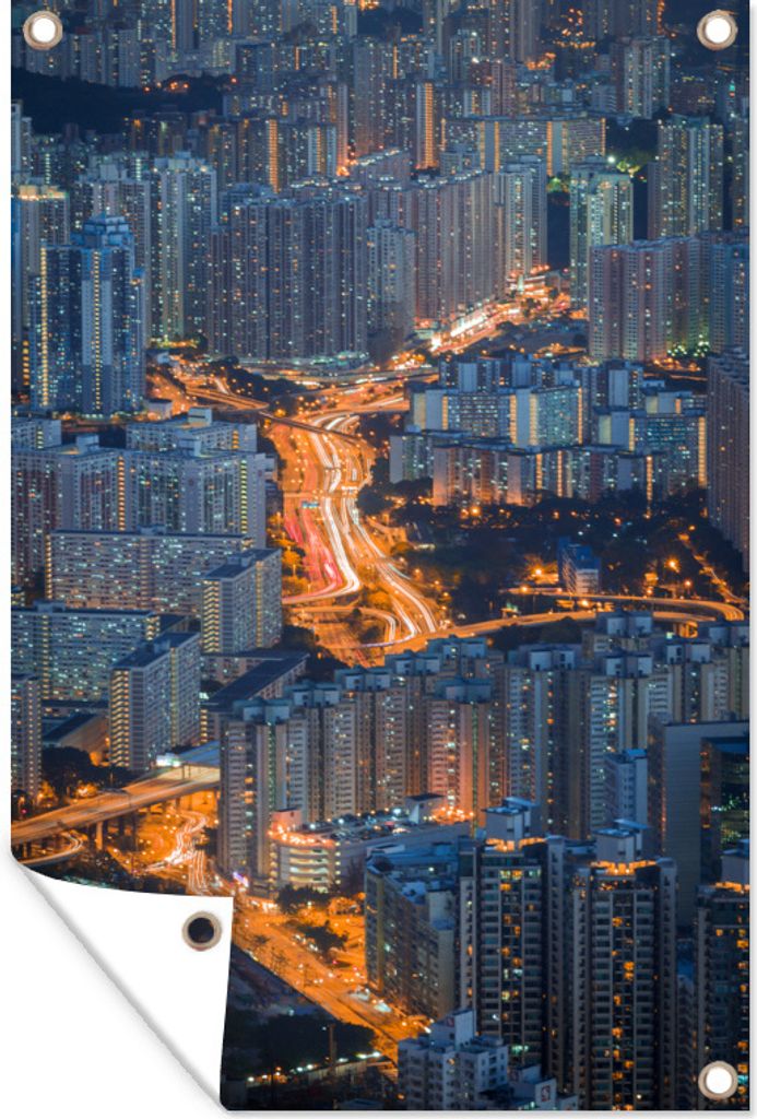 MuchoWow 40x60 cm Outdoor-Poster Gartendeko Sichtschutz Garten Poster für den Garten Hongkong - Architektur - Autos