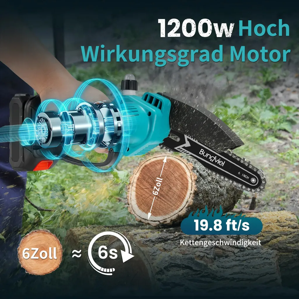 Mini tronçonneuse à une main, pack 2 batteries 2.0Ah, guide 15cm léger - 3