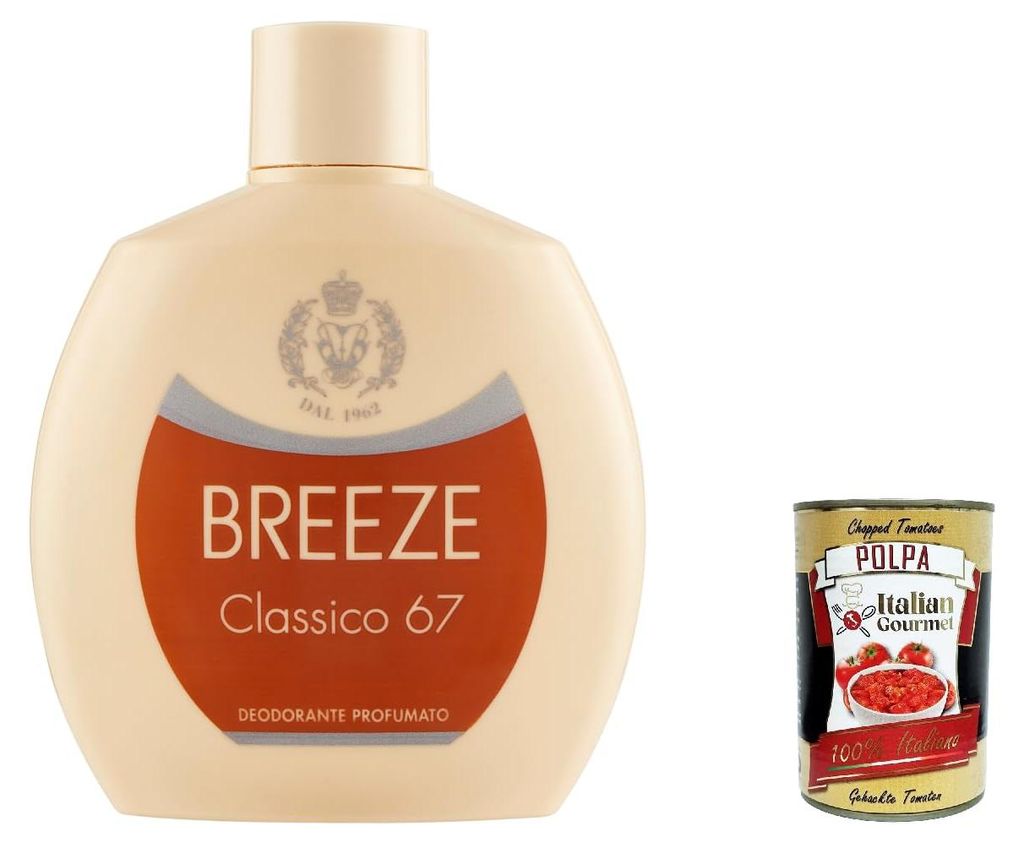 6x Breeze Classico 67 Deodorante Squeeze, Classico 67 Deodorant Squeeze, ohne Gas und ohne Aluminiumsalze 100 ML + Italian Gourmet polpa 400g