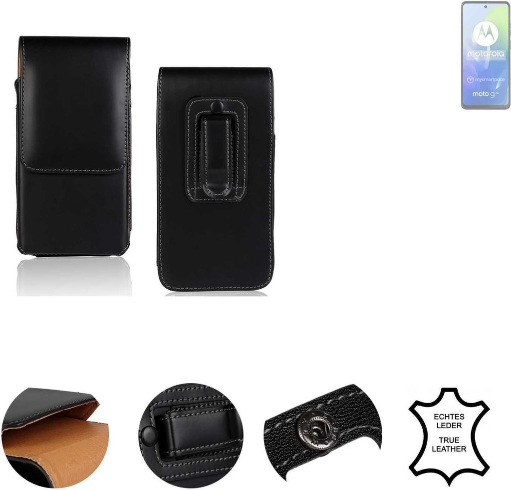 K-S-Trade Holster Gürteltasche Handy Hülle Schutzhülle kompatibel mit Motorola Moto G04 Handyhülle Leder schwarz, 1x