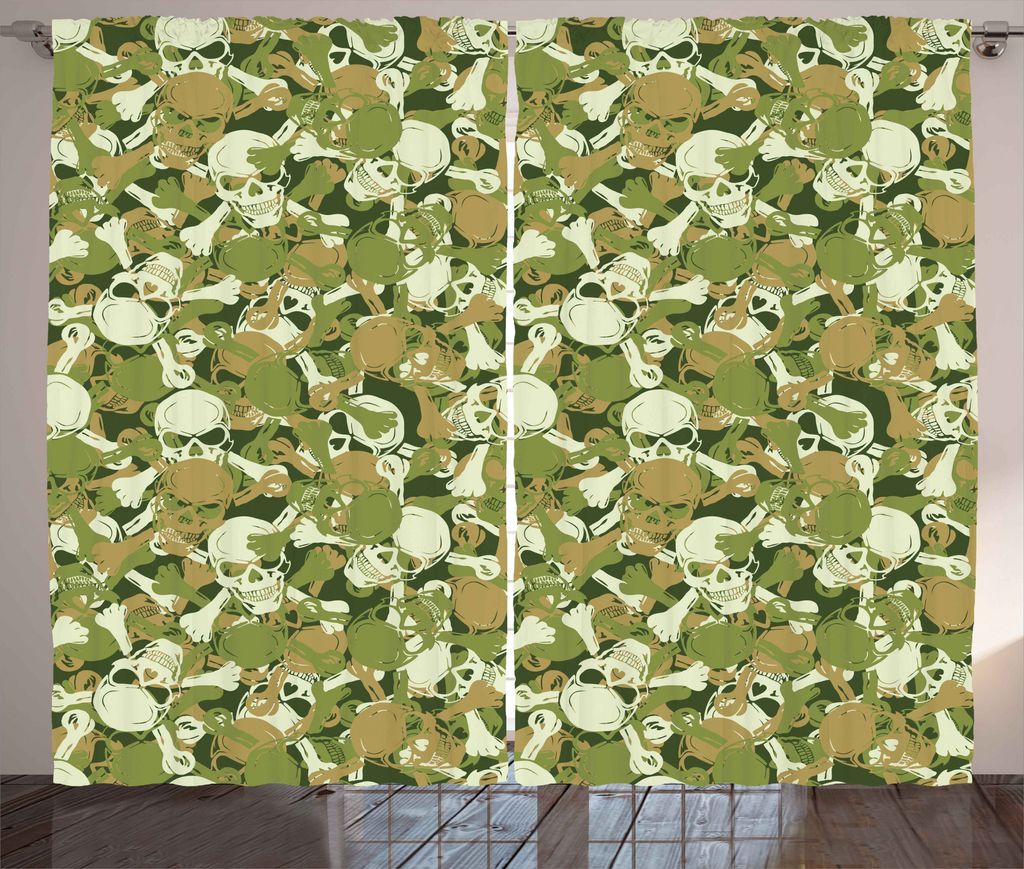 ABAKUHAUS Schädel Rustikaler Vorhang, Flüchtiger Spuk Tarnung, Wohnzimmer Universalband Gardinen mit Schlaufen und Haken, 280 x 175 cm, Hellgrün...