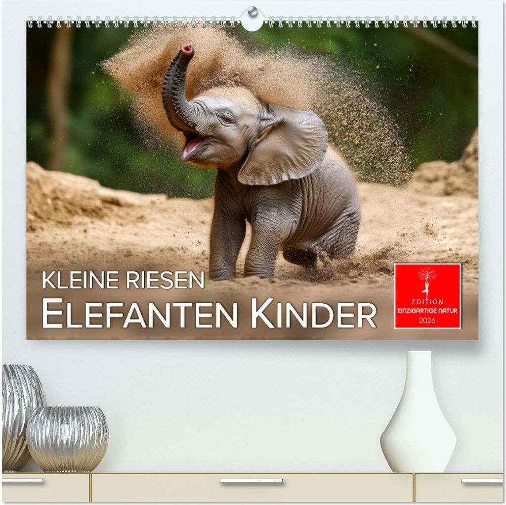 Elefanten Kinder - kleine Riesen (hochwertiger Premium Wandkalender 2026 DIN A2 quer), Kunstdruck in Hochglanz