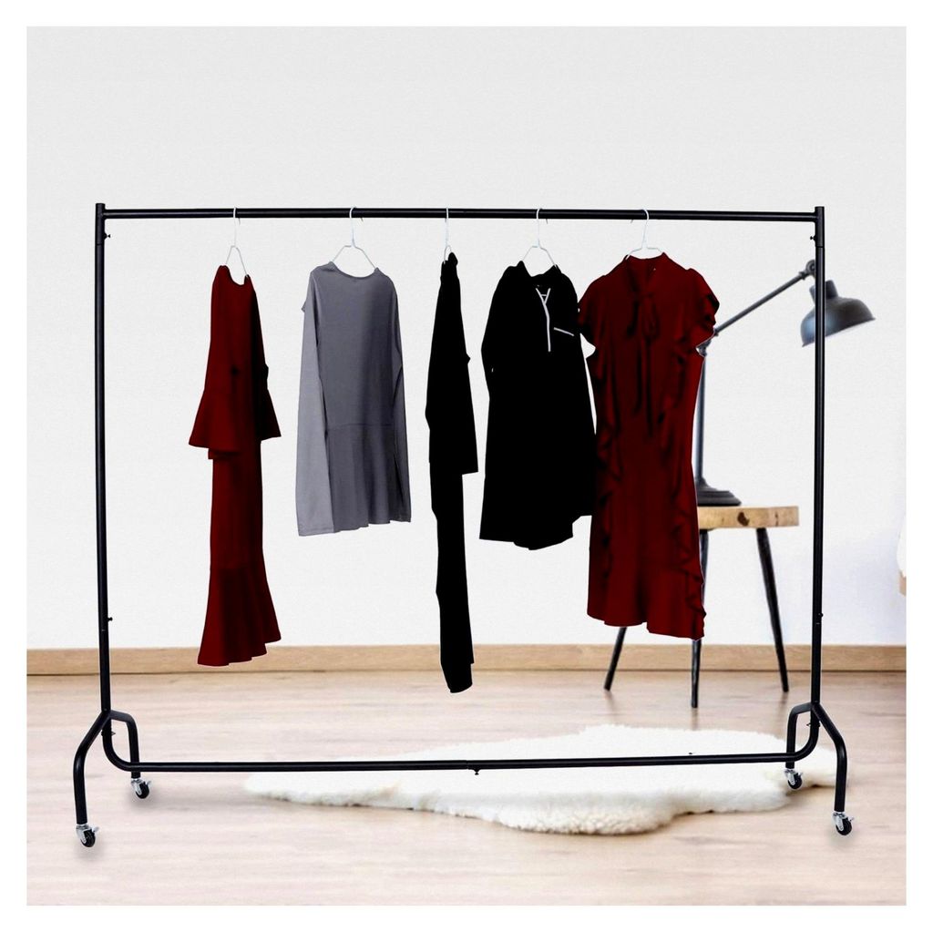 Kleiderständer mit Rollen, Metall, Schwerlast, 178 cm Schiene, einfacher Aufbau, 178 x 48 x 148 cm, geeignet für Schlafzimmer und Bekleidungsgesc...