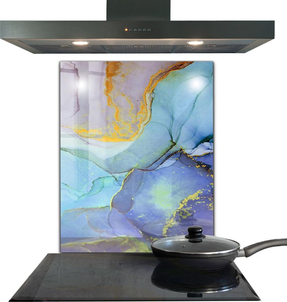 Spritzschutz aus Glas Küchenrückwand - Wandschutz für Herd und Spüle - 60x80 cm - Energie Blau Abstrakt