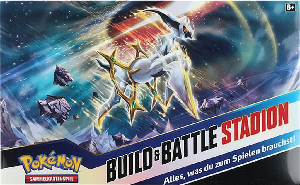 A product box for a Pokemon Build & Battle Stadium game.