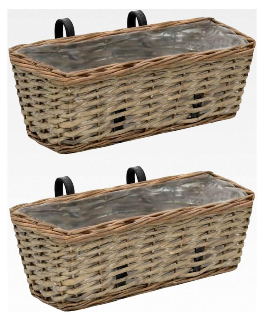 Balkon-Pflanzgefäß 2 Stück Geflecht mit PE-Futter 40 cm Pflanzkästen für Gemüse, Blumen und Kräuter