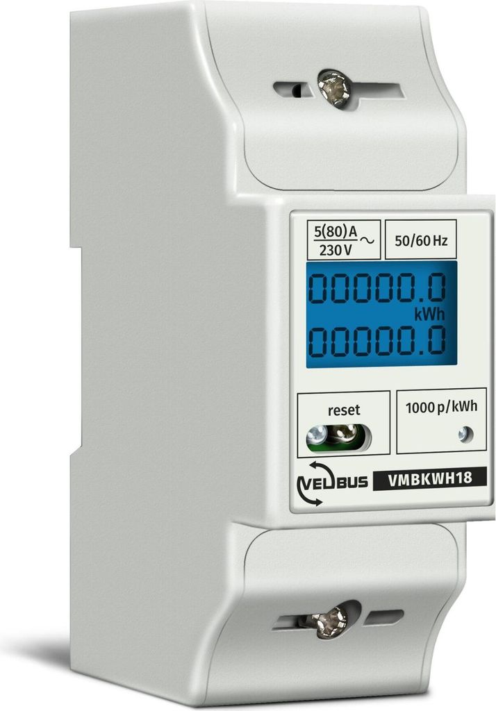 Velleman Stromzähler 1 Phase, 1 Phasen Stromzähler, digitaler Stromzähler Hutschiene, Stromzähler