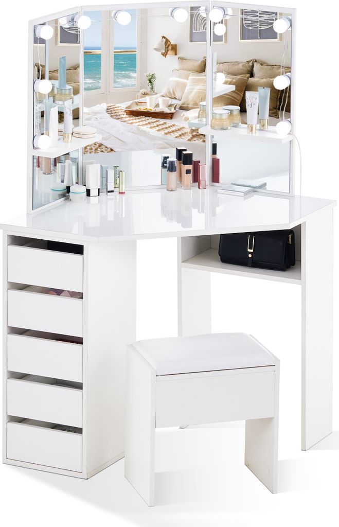 Coiffeuse CLIPOP,114x55x140cm Coiffeuse d'angle avec Image du produit 