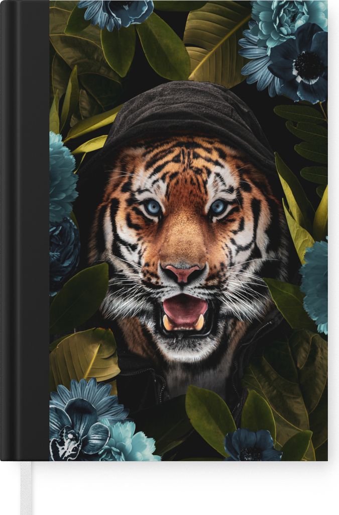 MuchoWow Notizbuch Tagebuch Haushaltsbuch Notebook A5 Tiger - Blumen - Pflanzen - Notizblock - Notizheft - Notebook - Schreibblock - Papier