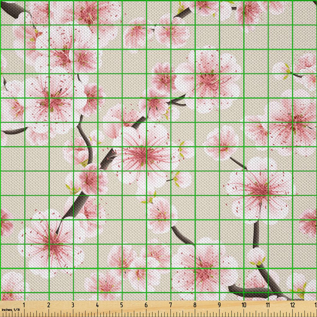 ABAKUHAUS asiatisch Satin Stoff als Meterware, Japanische blühende Kirschblüte symbolisches Kommen der Frühlings-Jahreszeit Eastern inspiriert, ...