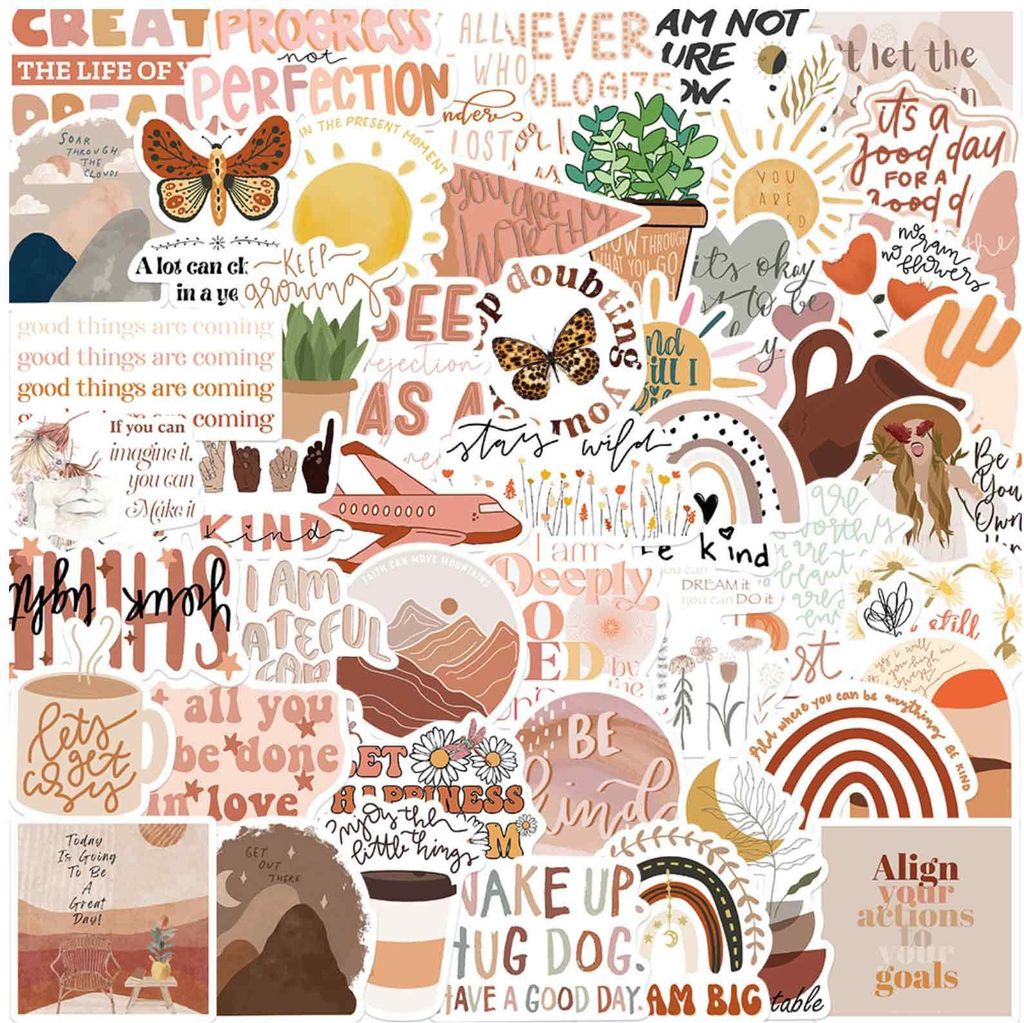 Boho Sticker Kinder Vintage Sticker, 50 Stück Bohemian Sticker Set, Niedliche Asthetische, Sticker Aesthetic, Vinyl Scrapbook Zubehör für Laptop...