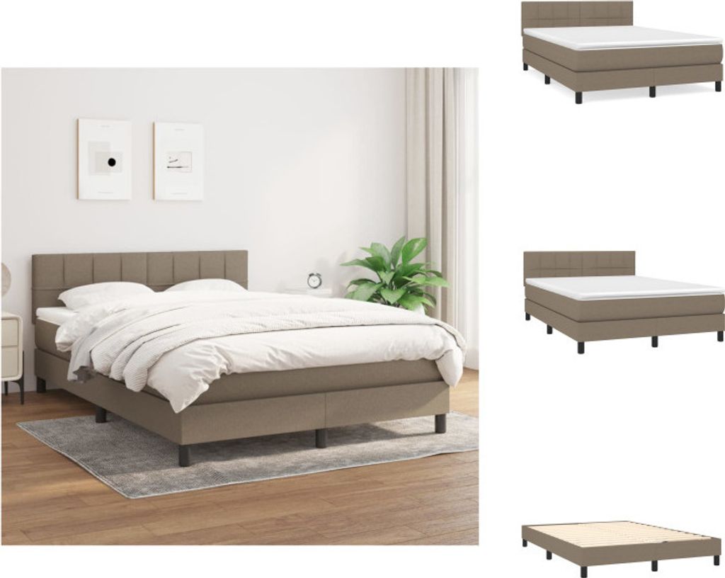 vidaXL Boxspringbett mit Matratze Taupe 140x190 cm Stoff - Betten & Bettgestelle