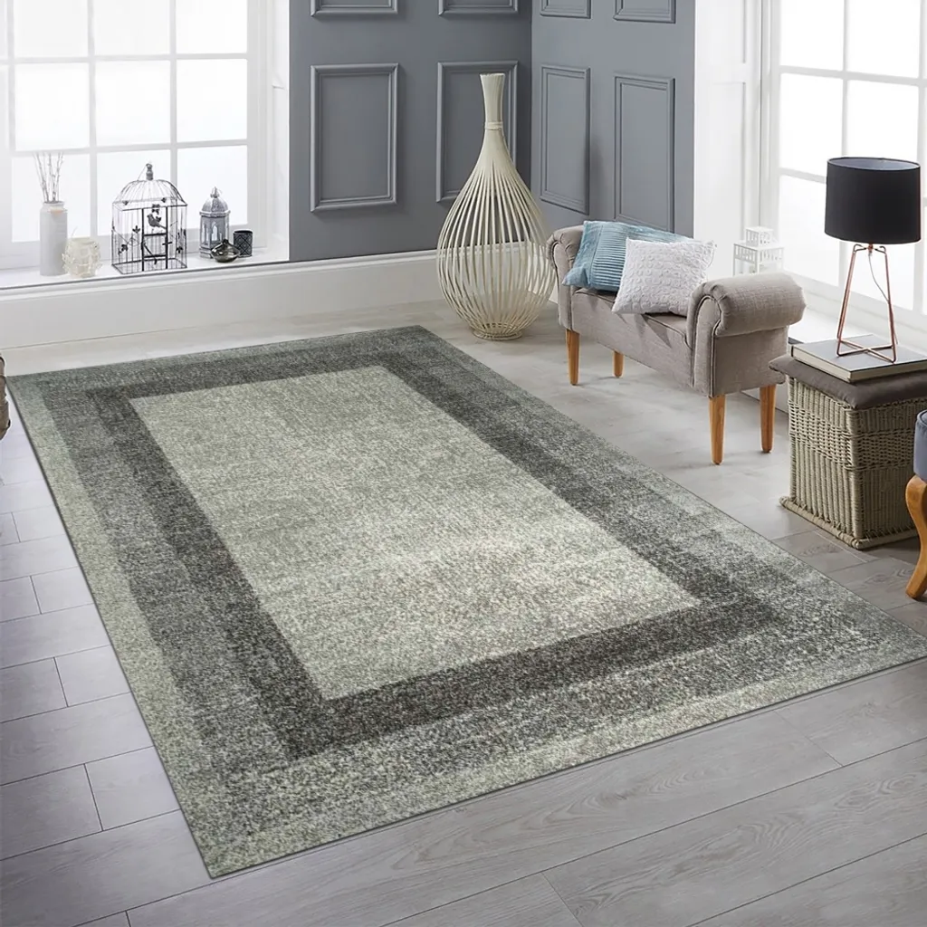 Tapis rectangulaire vintage gris crème poils courts pour le salon