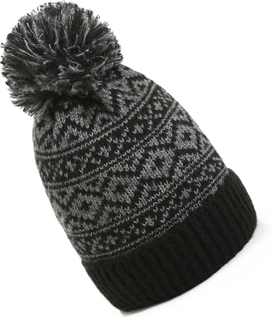 INF Stylische Acryl Strickmütze mit Bommel - Warme Wintermütze für Damen Schwarz