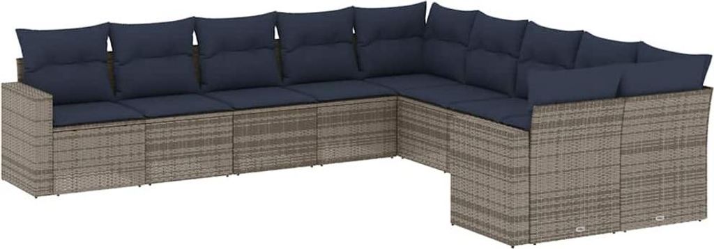 vidaXL 10-tlg. Garten-Sofagarnitur mit Kissen Grau Poly Rattan