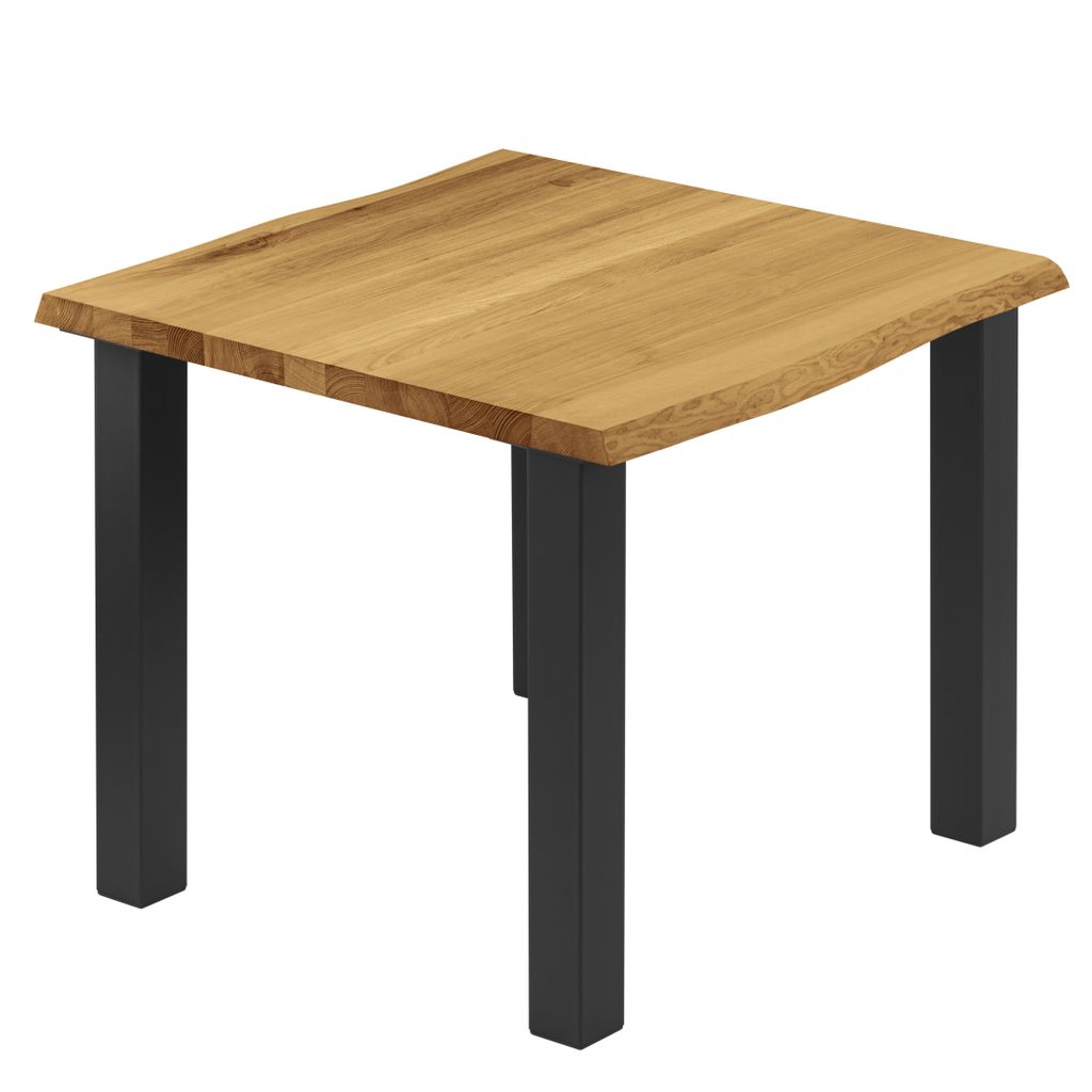 LAMO Manufaktur Esstisch Küchentisch Schreibtisch Couchtisch aus Massivholz, mit Baumkante 60x60x76 cm (AxBxH), Classic, Rustikal / Schwarz, LBB-0...