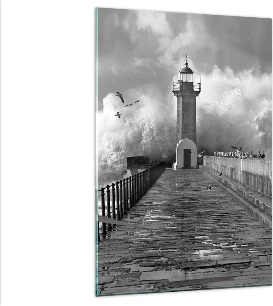 Bilder auf glas - Einteilig - Laterne Meer Portugal - 80x120cm - Glasbilder - Wandbilder - Bilder - zum Aufhängen bereit - Wanddekoration aus Glas...