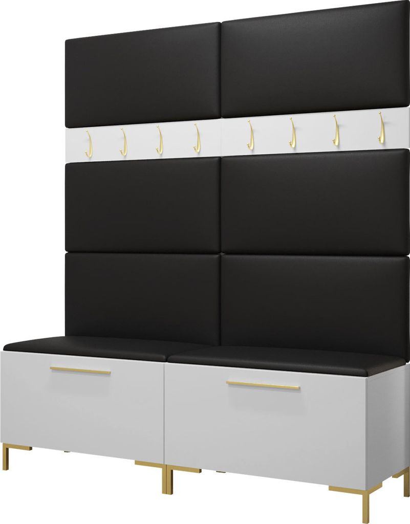 MIRJAN24 Garderoben-Set Zilion II, Garderobe mit 8 Stück Gepolstertes Wandpaneel Pag 84x42 (Weiß + Gold, Soft 011)