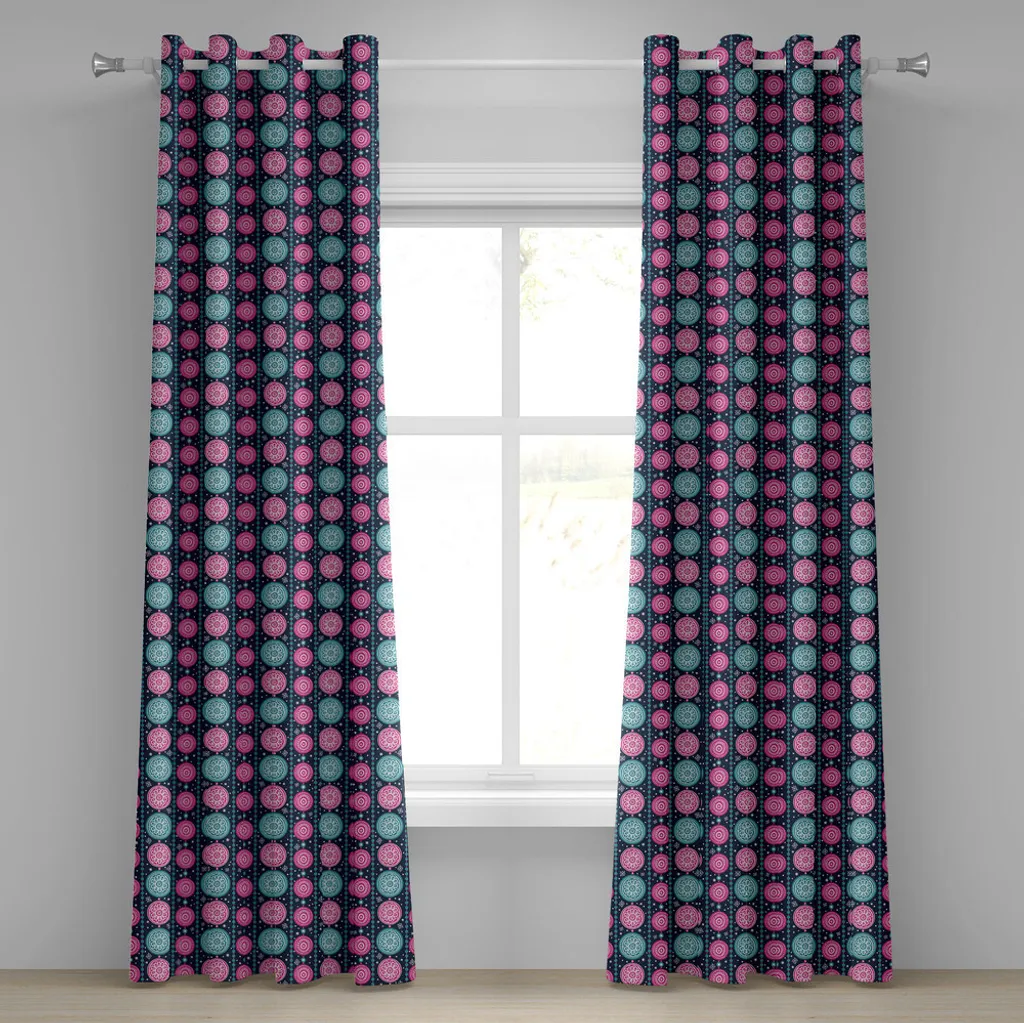 Rideau de Noël Bleu et Rose 280x175 cm avec Oeillets et Motifs Fleurs