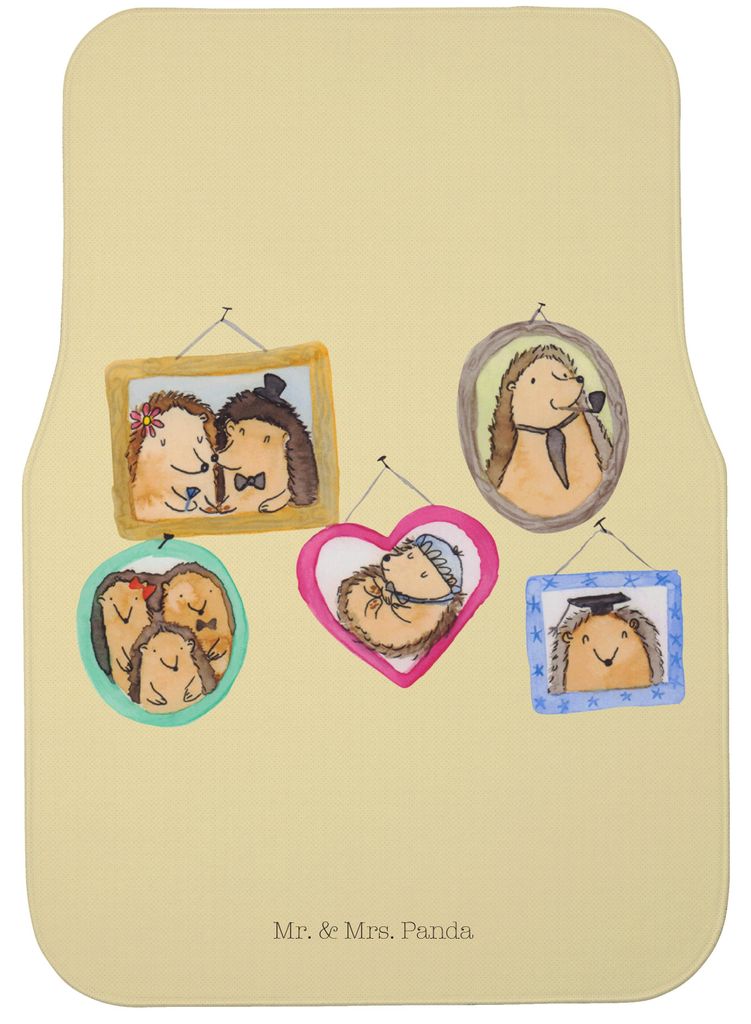 Mr. & Mrs. Panda Automatte Igel Familie - Gelb Pastell - Geschenk, Muttertag, Auto-Fußmatte, Autoteppich, Mama, Fußmatte Auto, Fürs, Bilder