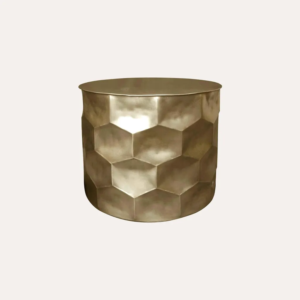 KEYHOMESTORE Table basse ronde métal doré facettes hexagonales Ø60cm