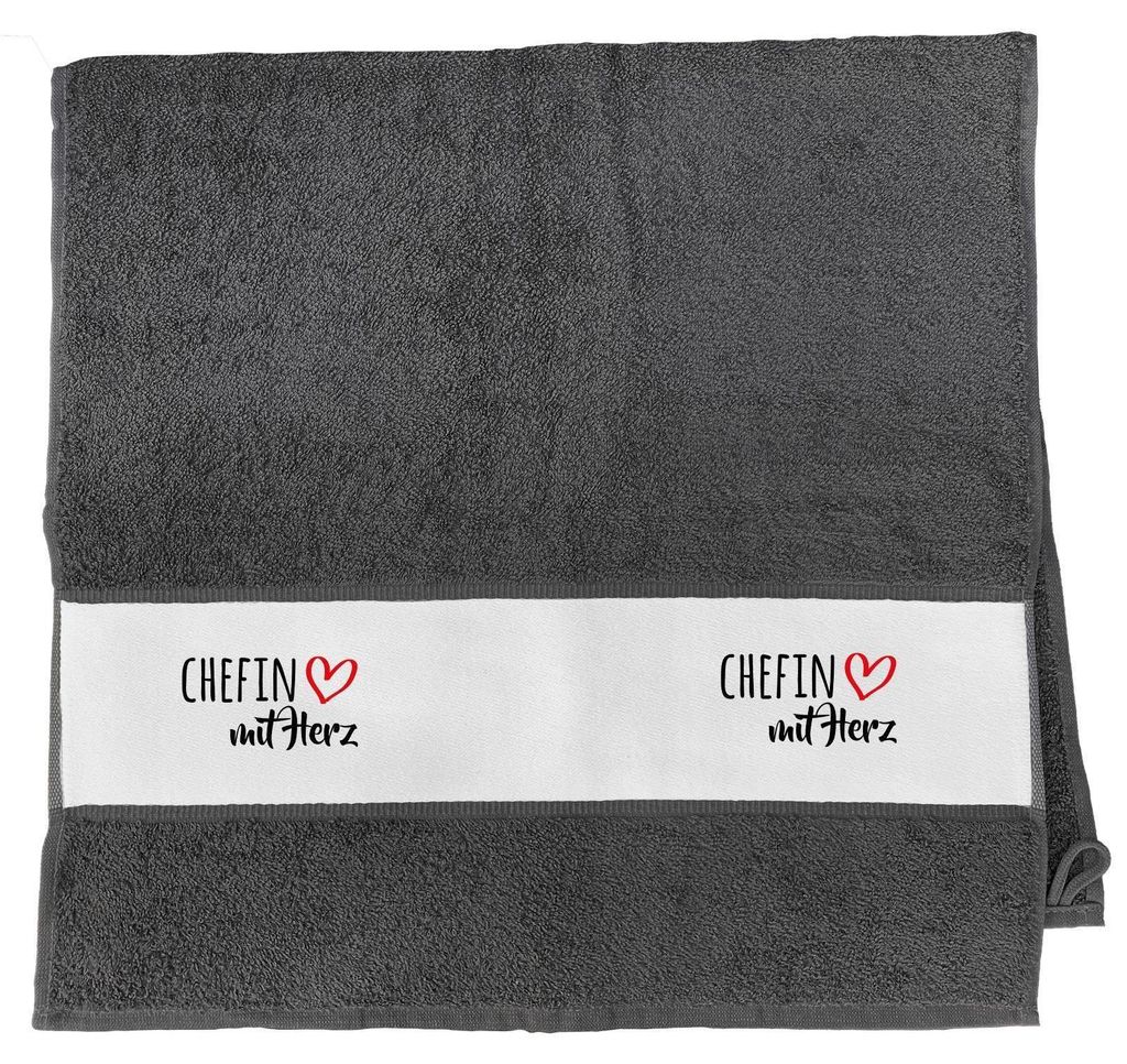 Huuraa Handtuch Chefin mit Herz 50x100cm Graphite Baumwolle Handtuch Geschenkidee