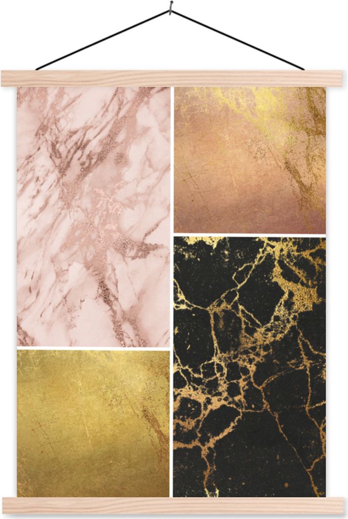 MuchoWow Textilposter Marmor - Luxus - Design 60x80 cm mit holzfarbenen Rahmen - Wandbild