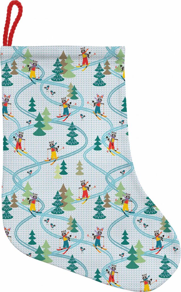 ABAKUHAUS Sport Hängende Nikolausstiefel Weihnachtssocken, Skifahren Waschbär, Weihnachtsstrumpf zum Aufhängen, 35x50cm, Mehrfarbig