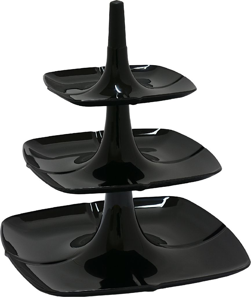 3 stöckige Etagere Kuchenständer Tortenplatte Tortenhalter Kunststoff schwarz