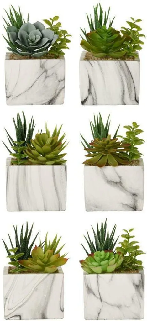 Plantes artificielles pour décoration de bureau pot marbre blanc x6
