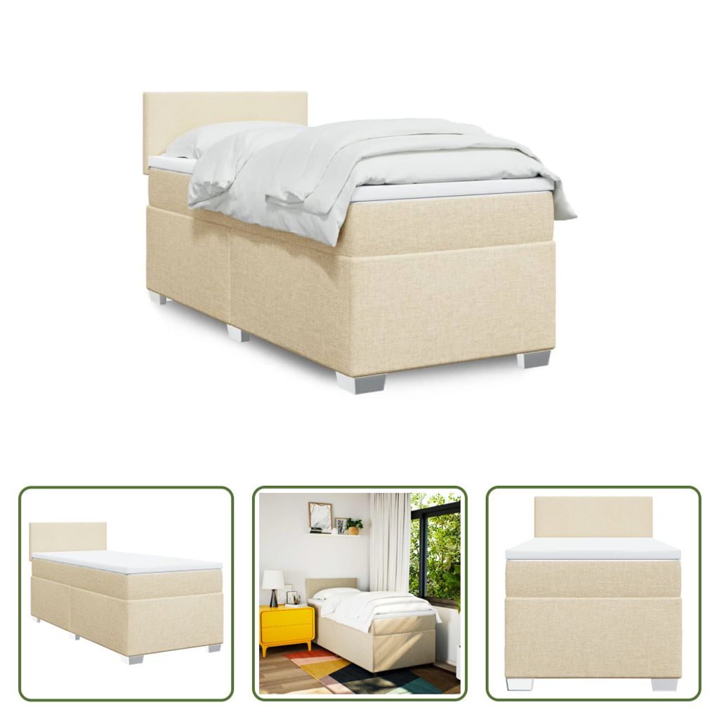 The Living Store Boxspringbett mit Matratze Creme 80x200 cm Stoff