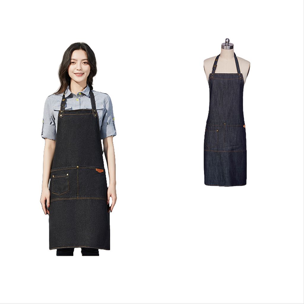 INF Denim Barista Schürze für Nagelstudio & Coffee Shop Schwarz